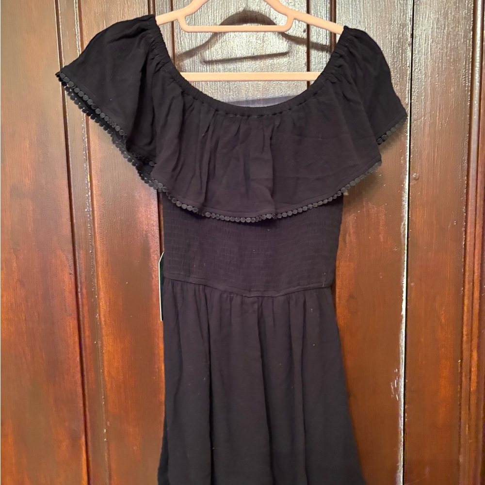 Justify Black Off-Shoulder Flutter Sleeve Mini Dress